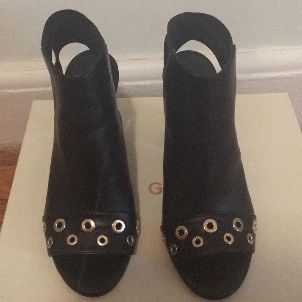 M. Gemi Leather Open Toe Black Booties